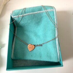 Tiffany & Co 925 Sterling Silver RUBEDO Double Chain Heart Tag Necklace